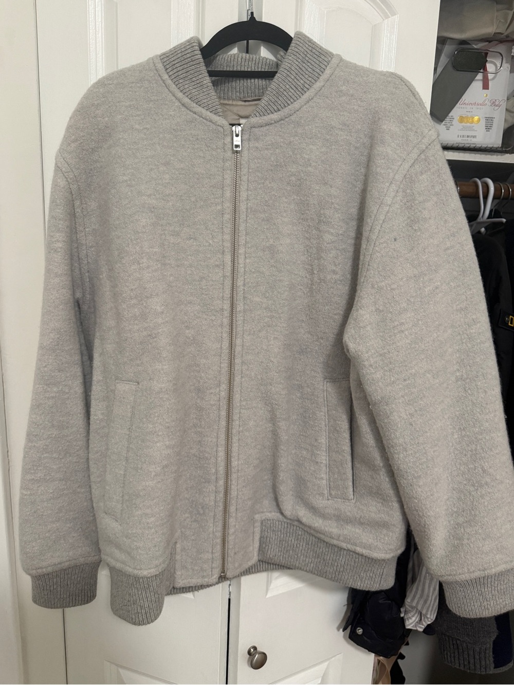 Aritzia Light Gray 100% wool Bomber Jacket